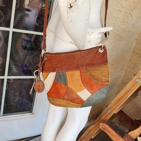 Cute retro patchwork leather crossbody bag‎ by Fossil - Picture 7 of 12